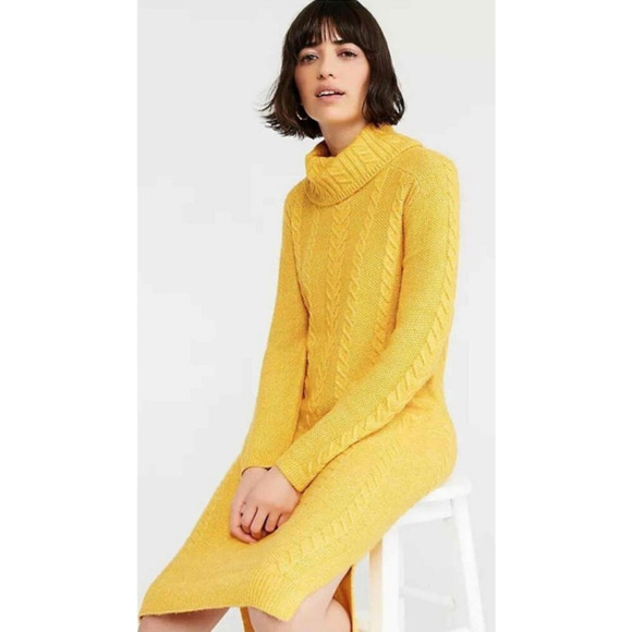Ann Taylor Cable Knit Sweater Dress XS Turtleneck Golden Yellow NWT - Picture 12 of 12